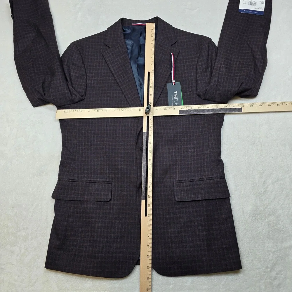 Tommy Hilfiger Conrad Sport Coat Mens 38R 38 Purple Plaid Flex Blazer $295 NEW‎